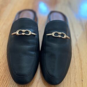 Coach Black Leather Loafers with Gold Accent